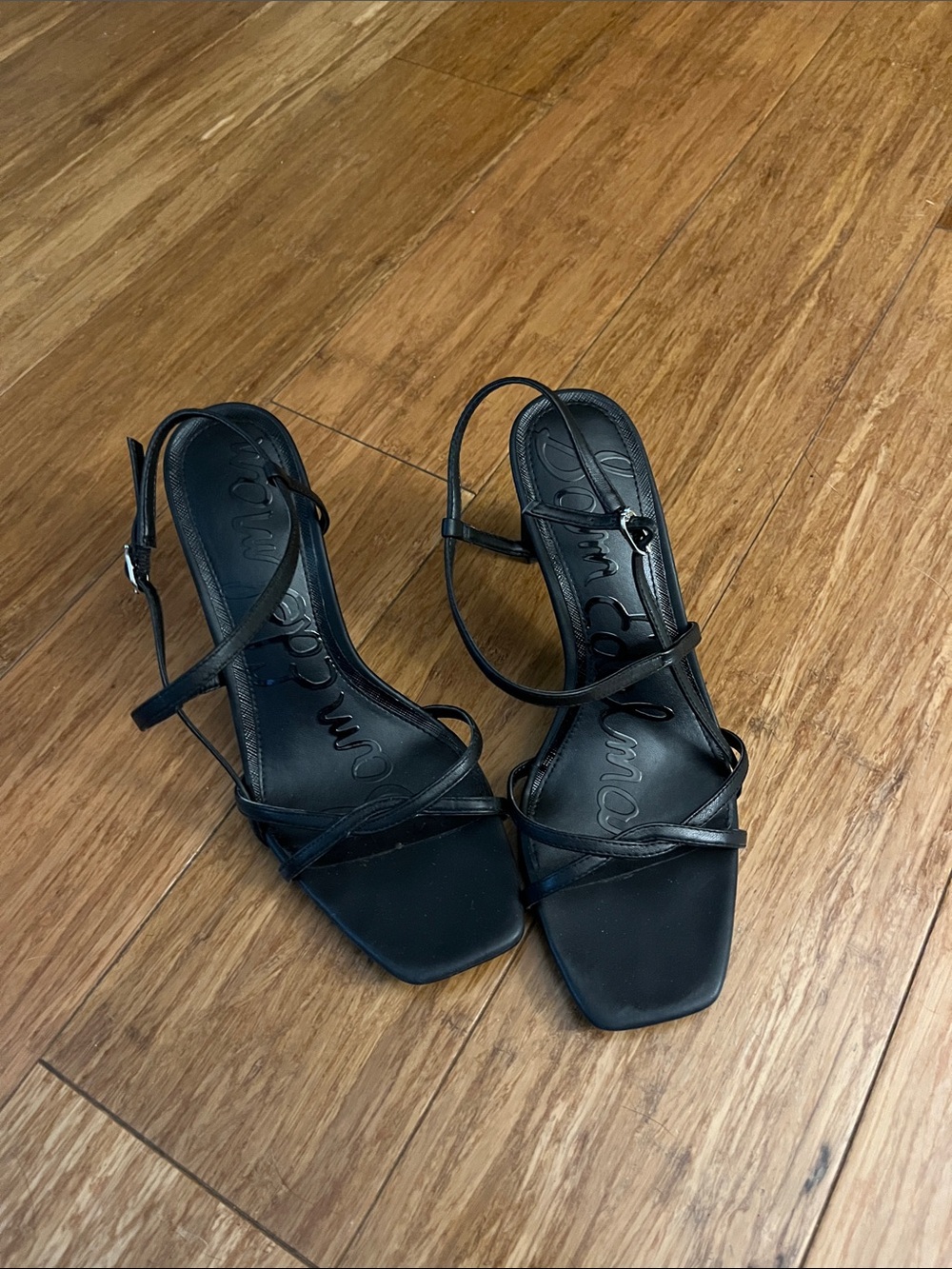 Sam Edelman Black Strappy Square-Toe Heeled Sandals